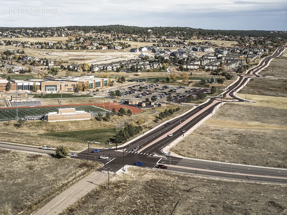 Proposed view of Higby Road with rendering overlayed