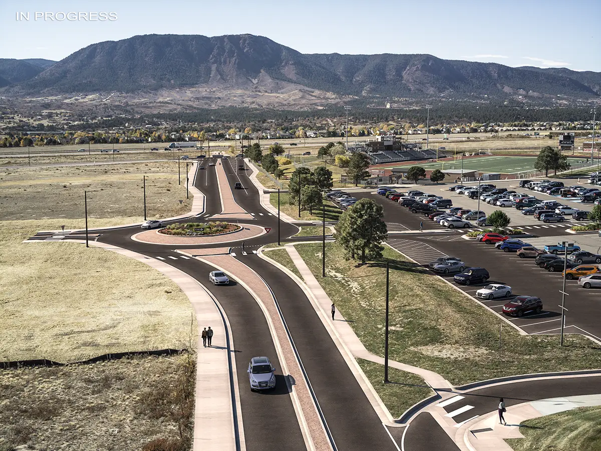 Proposed view of Higby Road with rendering overlayed