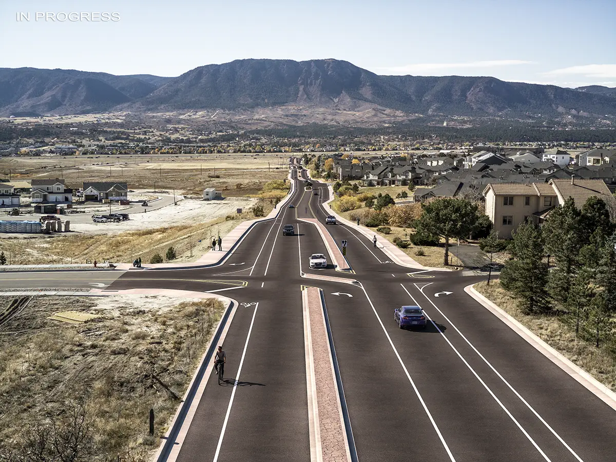 Proposed view of Higby Road with rendering overlayed